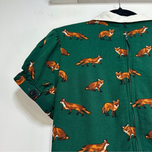 Hell Bunny | Vixey Green Fox Print Retro Dress Size M UK 12 1960s Style - Picture 9 of 10